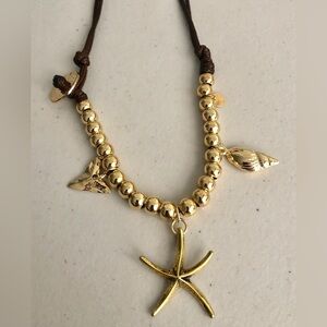 Necklace,leather and gold plated